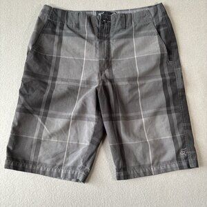 Fox Shorts Mens 33 Chino Gray Black Plaid Motocross MX Dirtbike Racing Bermuda